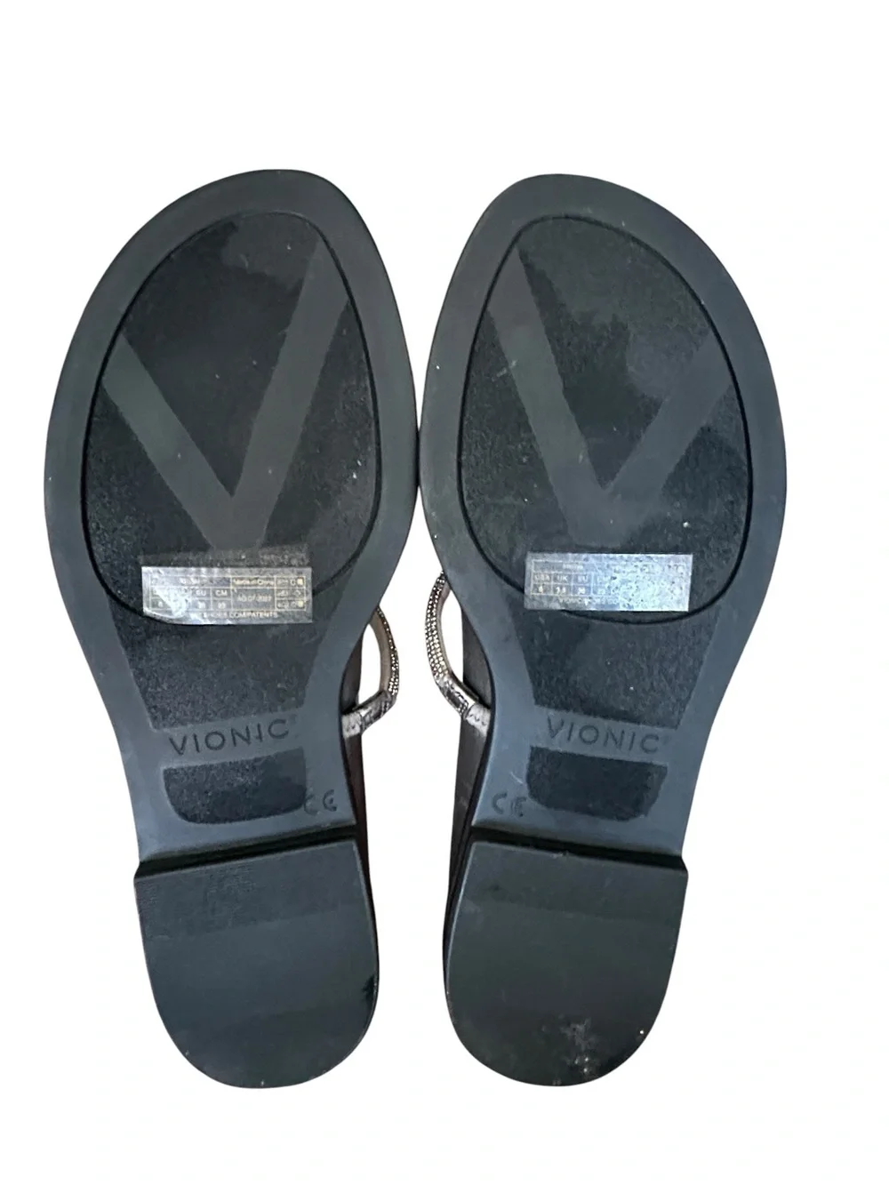 VIONIC Prism Sparkle Thong Sandals Metallic Pewter Gray Comfort Flats Women’s 6